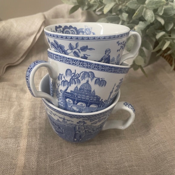 Set of 3 Spode Blue Room Collection Georgian SeriesWillow Botanical Tea Cups